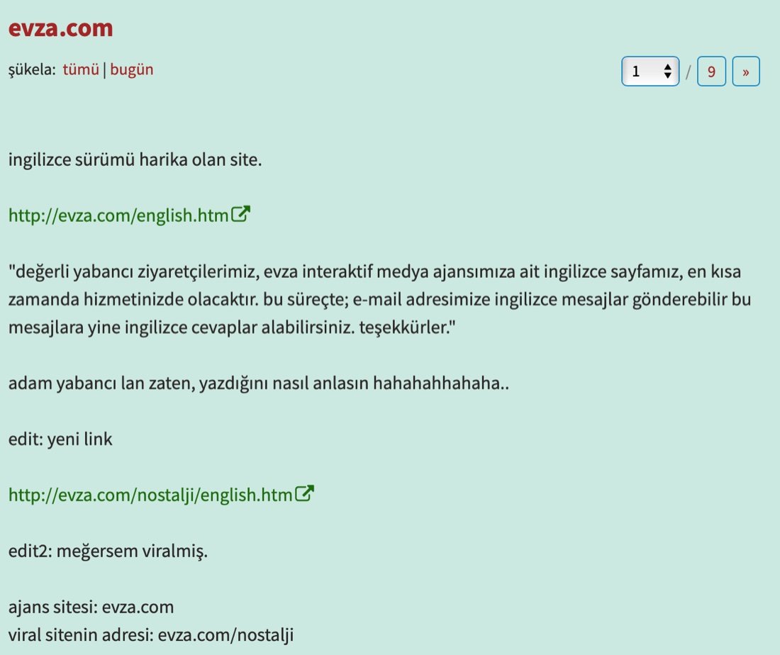 Ekşi Sözlük entry about evza.com's English page